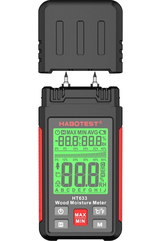 Habotest Ht633 Ahşap Nem Ölçer Pin Tipi Dijital Nem Dedektörü Lcd Arka Işık Ekranı İle Ahşap İnşaat Malzemesi İçin Ortam Sıcaklığı Ve Nem