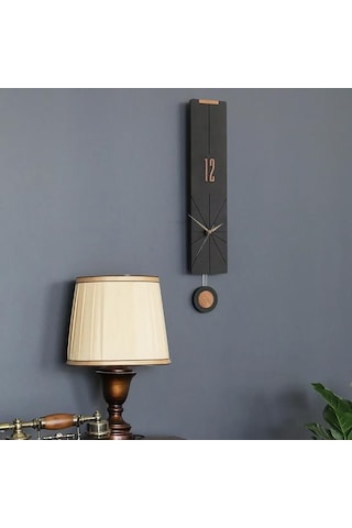 Cajuart Modern Uzun Ahşap Siyah Çarpraz Çizgili Sarkaçlı Duvar Saati