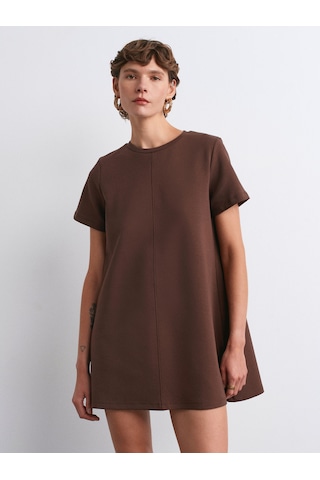 Dilvin 91523 Kısa Kollu Mini Elbise-açık Kahve Açık Kahve