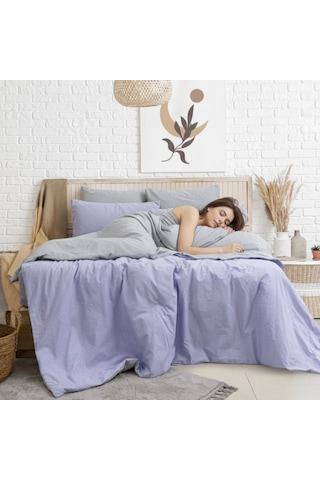 Tek Kişilik %100 Pamuk Ranforce Nevresim Takımı 160x220 Cm Lila Lastiksiz Çarşaflı Lila