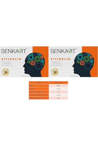 Senkavit Sitikolin L-Teanin ve Vitamin E İçeren Takviye Edici Gıda 2 x 30 Kapsül