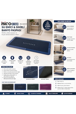 İbico İ21-158 Banyo Paspası 40x120cm Sihirli Elastik Su Emici Dikdörtgen Mat Renkler Diğer