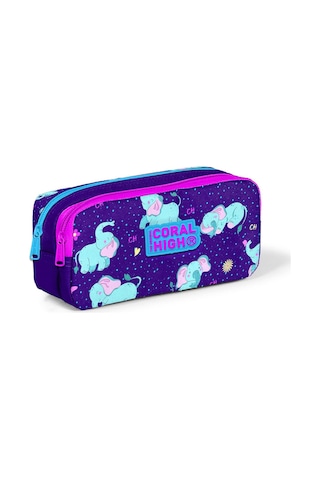 Coral High Kids Mor Pembe Fil Desenli İki Bölmeli Kalem Çantası 22157