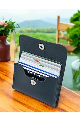 Cronder Hakiki Deri Yan Model Kutu Cüzdan Kartlık Siyah