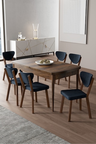 Canisa Exve Serisi 80x132 Açılabilir Barok Ahşap Desen Masa Takımı Ve 6 Antrasit Sandalye Masa Barok Ahşap Desen Sandalye Antrasit