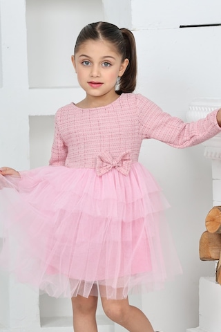 Kız Çocuk Çift Kat Tüllü Ve Fiyonklu Elbise 12172 Pembe