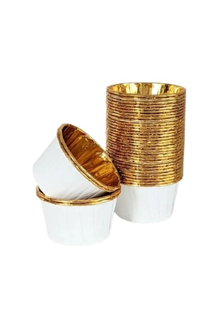 Metalik Beyaz Gold Renk Muffin Cupcake Kek Kalıbı 25'li Çok Renkli