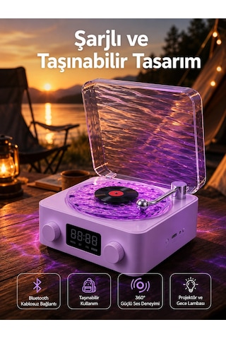 360 Sesli Kablosuz Hoparlör Retro Tasarım Ve Projektör Işığı - 5000