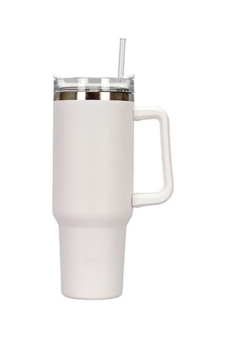 Beyaz 1 Takım 1200 Ml Kahve Kulplu Fincan 304 Paslanmaz Çelik Saman Bardak Araba Yalıtımlı Tumbler