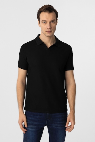 Süvari Regular Waffle Kumaş V Patlı Polo Yaka Nefes Alabilen T-shirt Siyah