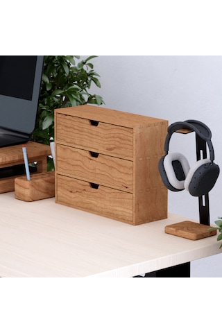 Desna Üç Katlı Üç Çekmeceli Dolap - Kiraz 34 Cm Uzunluk X 12.1 Cm Derinlik X 27.2 Cm Woodsaka Doğal Ahşap