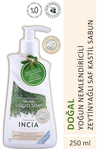 INCIA %100 Doğal Sıvı Kastil Sabunu Yoğun Nemlendirici Zeytinyağlı 10 Bitkisel Değerli Yağ Vegan 250 ML
