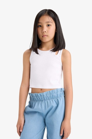 Defacto Kız Çocuk Bisiklet Yaka Crop Beyaz Atlet C4607a825hswt34 Beyaz