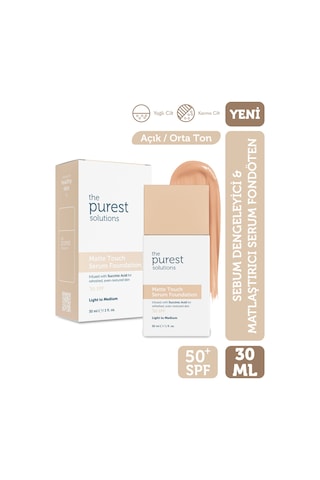 The Purest Solutions Sebum Dengeleyici & Matlaştırıcı Serum Fondöten SPF 50+, 30 ml – Açık / Orta Ton