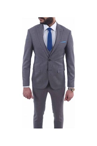 Jan Carlucci Yelekli Slimfit Drop 6 Takım Elbise (477080098) Gri