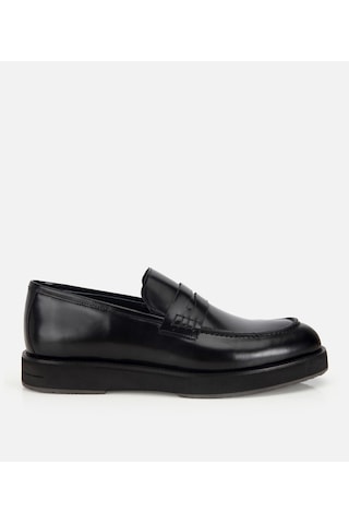 Hotiç Erkek Açma Deri Siyah Kalın Tabanlı Klasik Loafer