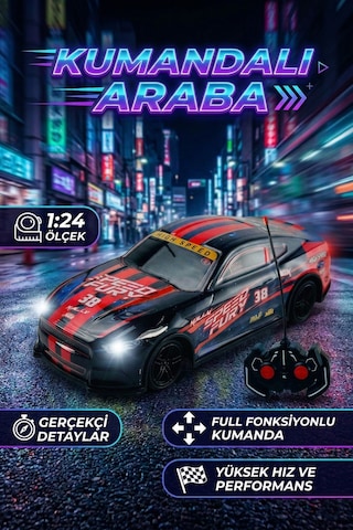 Vardem 1:24 Ölçek Uzaktan Kumandalı Araba Full Fonksiyonlu Yarış Arabası Cool Wind Kırmızı Siyah