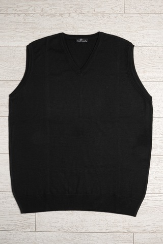 V Yaka Battal Büyük Boy Yünlü Kolsuz Triko Süveter Siyah