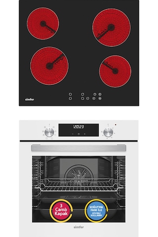 Simfer 9 Fonksiyon QS Beyaz Dijital Power Turbo Elektrikli 2'li Ankastre Set (Fırın + Elektrikli Ocak)