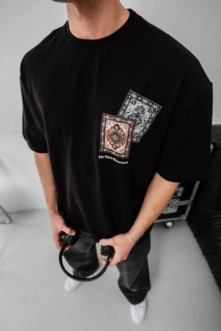 Valensdesign Erkek Baskılı Oversize T-shirt - Siyah