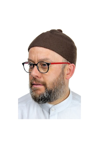 Erkek Keçe Yün Takke - Koyu Kahverengi