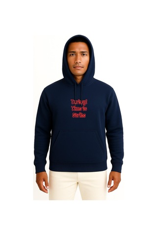 Kapüşonlu Turkey Time To Strike Anime Göğüs Baskılı Unisex Sweatshirt Lacivert