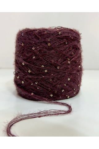 Tavşan Tüyü Pullu El Örgü İpi 200gr - Bordo