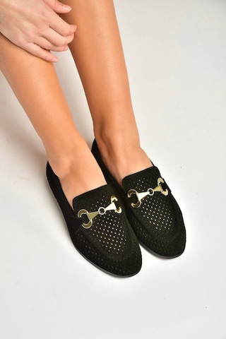 Fox Shoes Y291262402 Siyah Süet Toka Detaylı Kadın Babet Siyah