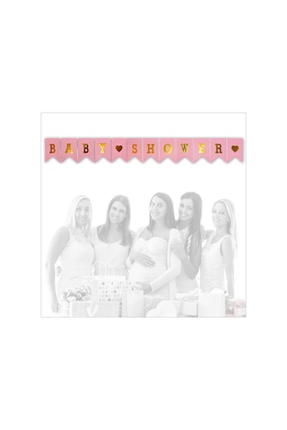 Baby Shower Altın Baskılı Bayrak Flama, 2 Mt - Pembe Diğer