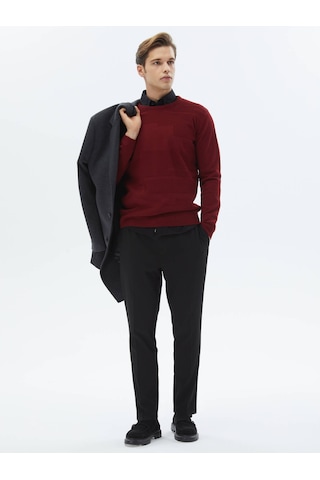 Kırmızı Bisiklet Yaka Jakarlı Yün Karışımlı Triko Kazak Kırmızı