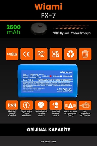 Wiami Fx 7 2600mAh Robot Süpürge Bataryası