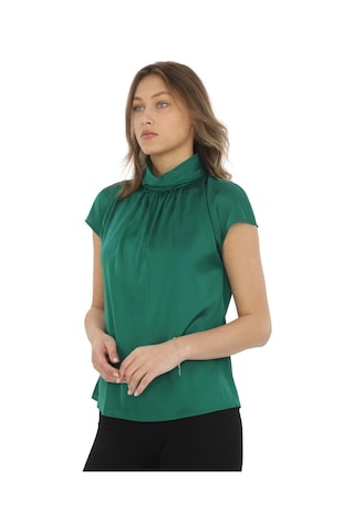 Yaka Drape Detaylı Saten Bluz 01-yeşil