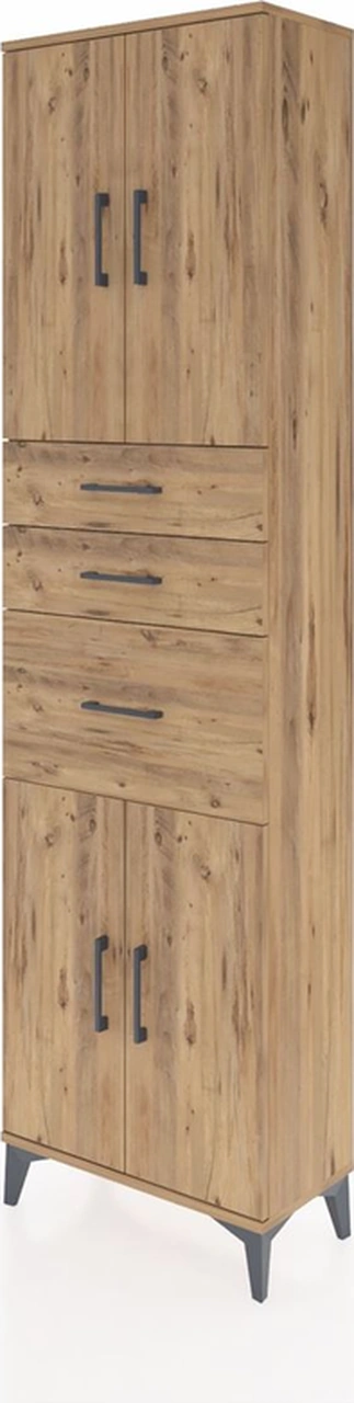 Arges Dolap 3 Raflı 3 Çekmeceli 4 Kapaklı 60x30x221 Çam-çam Çam