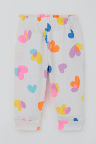 Breeze Kız Bebek Pijama Takımı Omuzdan Patlı Renkli Kalp Desenli 4 Ay-1 Yaş, Beyaz Beyaz