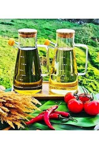 2'li Bambu Standlı Masterchef Yağlık Sirkelik Set Borosilikat/bambu Bambu