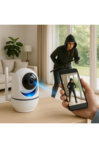 Wifi Akıllı Güvenlik Kamerası / 360 Görüş / Hareket Algılama & Anlık Bildirim / Gece Görüşü / 7/24 Uzakta