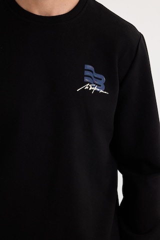 Tudors Unisex Relax Fit Pamuklu Yumuşak Dokulu Bisiklet Yaka İçi Polarlı Baskılı Siyah Sweatshirt-37313 Siyah