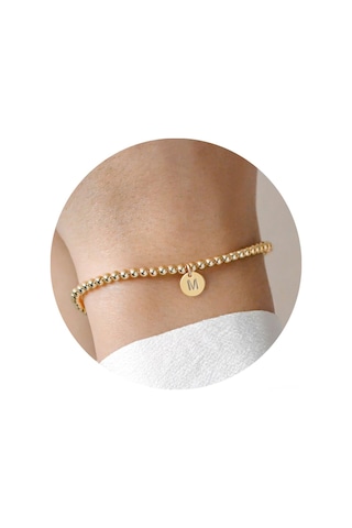 Fosenze Kadınlar İçin 14k Altın Kaplama M Harfi Bilezik - Zımba Taşımlı, Esnek Kordon, Kişiselleştirilmiş Hediye, Allerjenik Olmayan, Günlük Kullanım Uygun Altın