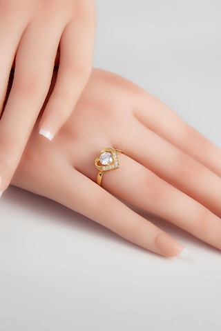 Altın Kaplama Kalp Motifli 925 Ayar Gümüş Bayan Yüzük -7979