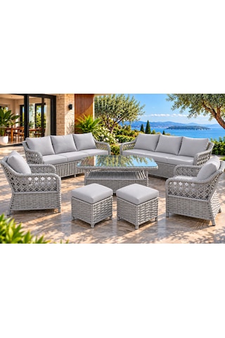 Rattan Bahçe Ve Balkon Takımı 3+3+1+1 2 Adet Puf Hediyeli