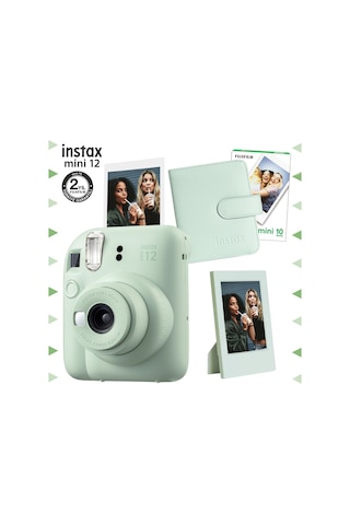 Fujifilm Instax Mini 12 Fotoğraf Makinesi + 10'lu Film + Çerçeve + Kare Albüm Yeşil