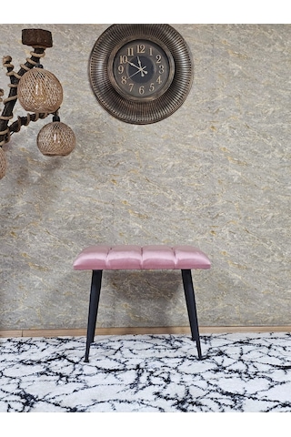 Zafir Siyah Sivriltmel Ayaklı 60 Cm Puf Bench - Puf - Bench - Oturak - Mutfak Oturağı - Antre Oturağı Pembe