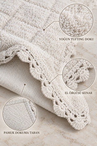 Alanur Bodrum Tufting Cotton Pamuklu El Işi Örgülü 2 Li Paspas 109 Ekru