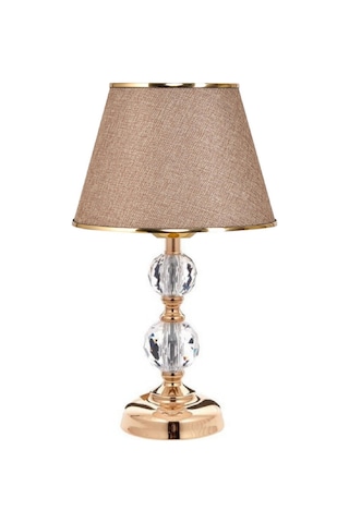 T Serisi Masa Abajuru Metal Ve Cam Gövde Kumaş Başlık Kahverengi