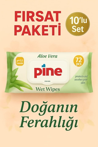 Pine Islak Mendil 10 Adet 720 Yaprak Süper Kalite 10'lu Set