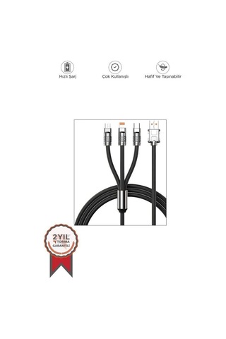 Premium Kullanışlı Akım Çoklu U160 Siyah 3ın1 Data Kablo