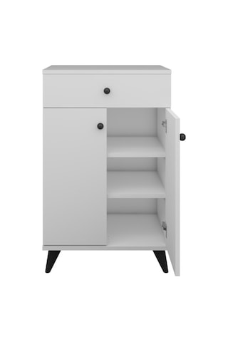 Simple Çok Amaçlı Dolap 2 Raflı Tek Çekmeceli 2 Kapaklı 60x44x96 Beyaz Beyaz