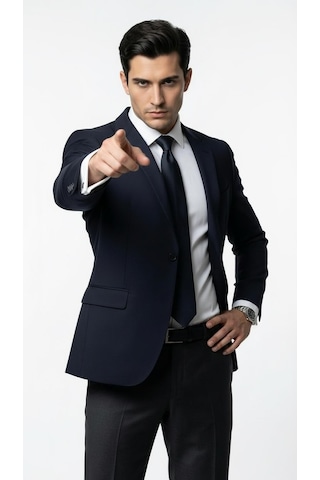 Plus Scorpion Erkek Blazer Ceket Twill Dokuma Likralı Notch Yaka 1 Düğmeli Çift Yırtmaçlı Slim Fit Lacivert
