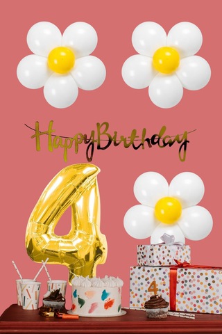 4 Yaş Papatya Temalı Beyaz Sarı Papatya Balon Gold Rakam Gold Banner Doğum Günü Seti Çok Renkli