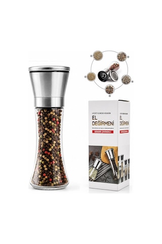 İbico İ22-412 Hand Grinder Tuz Ve Baharat Öğütücü - Büyük Boy Cam Hazneli Krom Kaplama Kapaklı